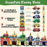 Atoylink Toddler Sorting and Stacking Toys with Magnetic Wooden Cars & Community Helpers, Baby Number Blocks Nesting Boxes Preschool Learning Atoylink
