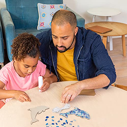 WEBEEDY Make 2 Dolphin Glass Mosaic Kit Creativity DIY Mosaic Glass Kit for Kids Adults Include Glass Mosaic Tiles, Wooden Chips, Ribbon WEBEEDY