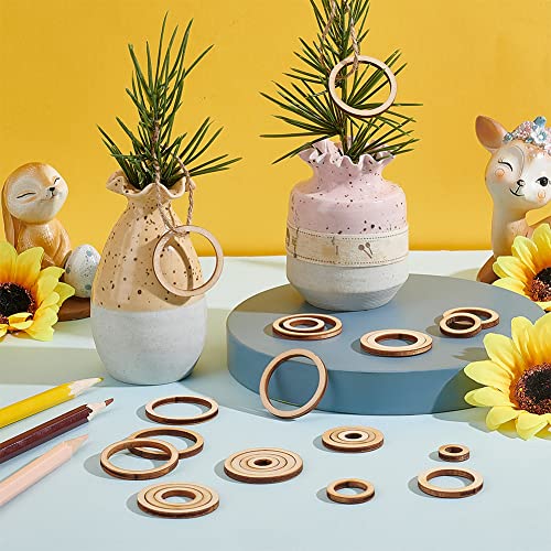PandaHall 120pcs Round Wood Linking Rings Wooden Discs Beads, 4 Sizes Blank Unfinished Wooden Slices Circle Wooden Charm Pendants Circle Macrame PH PandaHall