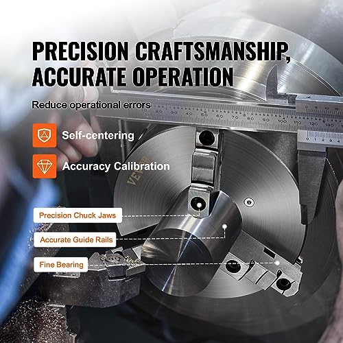 VEVOR 3-Jaw Lathe Chuck, 8'', Self-Centering Lathe Chuck, 0.16-8 in/4-200 mm Clamping Range with T-key Fixing Screws Hexagon Wrench, for Lathe 3D - WoodArtSupply