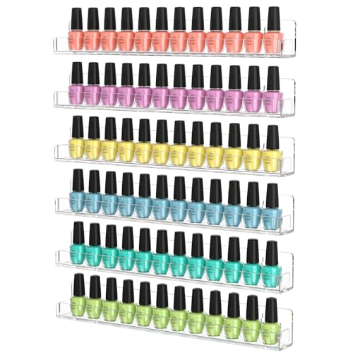 FEMELI Nail Polish Wall Rack 6 Shelves, 15 Inch Clear Acrylic Nail Polish Organizer for 66-90 Bottles, Multi-Purpose Acrylic Floating Shelves (15 FEMELI