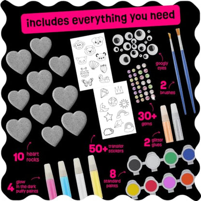 Hearts Rock Painting Kit for Kids - Glow in The Dark - Arts and Crafts for Girls Ages 4-8 and Up – Creative Girl Art Toys Kids Craft Kits – Birthday - WoodArtSupply