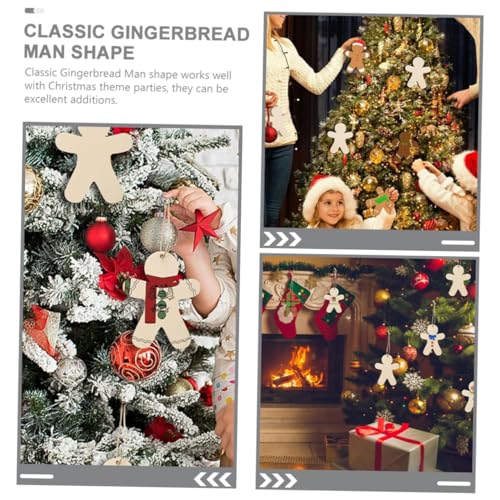 Yardenfun 20 Sets Wooden Hang Tag Xmas Gingerbread Tags Unpainted Xmas Cutouts Unfinished Gingerbread Cutout Xmas Wooden Gift Tags Gingerbread Wood Yardenfun