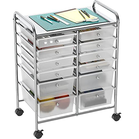 SimpleHouseware Utility Cart with 12 Drawers Rolling Storage Art Craft Organizer on Wheels Simple Houseware