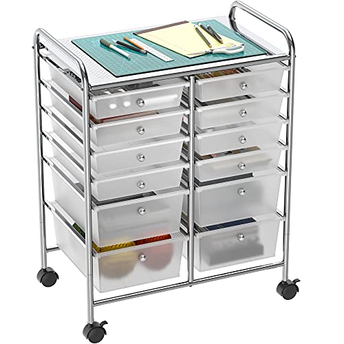 SimpleHouseware Utility Cart with 12 Drawers Rolling Storage Art Craft Organizer on Wheels - WoodArtSupply