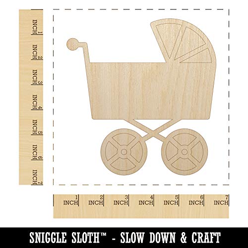 Baby Carriage Pram Stroller Unfinished Wood Shape Piece Cutout for DIY Craft Projects - 1/4 Inch Thick - 6.25 Inch Size Sniggle Sloth