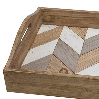 Stonebriar Decorative Rectangle Multicolor Chevron Wood Tray with Handles, 18" x 12" - WoodArtSupply