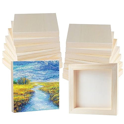 16 Pack Wood Board 4 x 4 inch Unfinished Wooden Canvas Board Square Wood Board Wooden Canvas Board Blank Wooden Canvas for Painting Painting Pouring