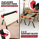 Goplus Saw Horses 2 Pack Folding, Heavy Duty Steel Sawhorse w/24”-32.5” Adjustable Height, 2x4 Supporting Arms, 2600LBS Capacity, Support Pegs, Goplus