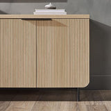 Walker Edison Modern Scandinavian Fluted Door Kitchen Storage Sideboard Buffet Cabinet Console, 69 Inch, Coastal Oak/Black Walker Edison