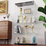 Dolonm Glass Display Cabinet 4 Shelves with 2 Doors, 5mm Tempered Glass Curio Cabinet, Floor Standing Curio Bookshelf, Glass Display Case for Living Dolonm