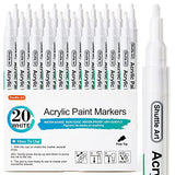 Shuttle Art White Paint Pen, 20 Pack Fine Tip Acrylic Paint Pens, Water-Based Quick Dry Paint Markers for Rock, Wood, Metal, Plastic, Glass, Canvas, Shuttle Art
