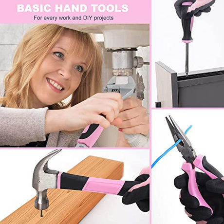 FASTPRO 232-Piece 20V Pink Cordless Lithium-ion Drill Driver and Home Tool Set, Lady's Repairing Kit with 12-Inch Wide Mouth Open Storage Bag FASTPRO