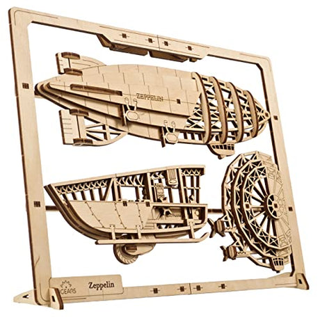 UGEARS 2.5D Framed Zeppelin - Classic Aircraft Wood Model Kit with Movable Propellers & Stabilizers - Airship Wooden Puzzle Model Kits for Adults - UGEARS