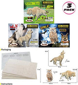 Puzzled Bundle of Owl, Wolf and Buffalo Wooden 3D Puzzle Construction Kits, Fun Unique and Educational DIY Wild Animals Toys Assemble Model Puzzled