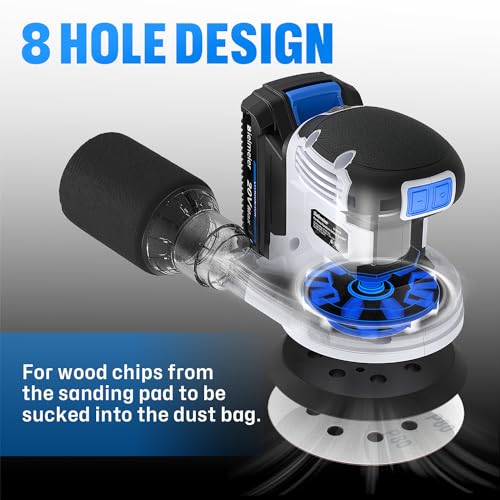 Bielmeier 20V Cordless Random Orbital Sander Kit with 2.0Ah Battery,Fast Charger,6 Variable Speed Electric Hand Sander with 15-Piece Hook & Loop Bielmeier