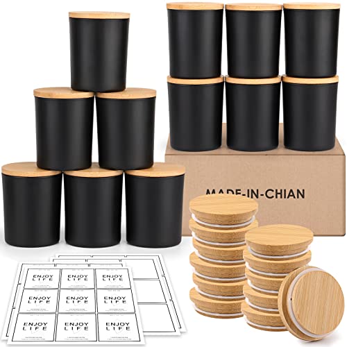 GOTIDEAL 12 Pack 6 OZ Frosted Black Candle Jars with Bamboo Lids for Making Candles Supplies, Bulk Empty Candle Containers Tins Small Glass Jars for - WoodArtSupply