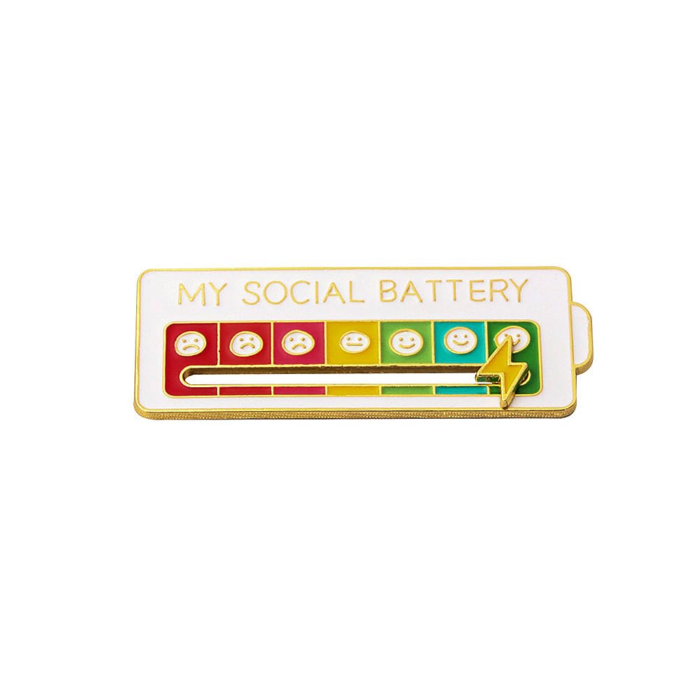 Social Battery Pin - My Social Battery Creative Lapel Pin, Fun Enamel Emotional Pin 7 Days A Week (1White+1Black) vizethru
