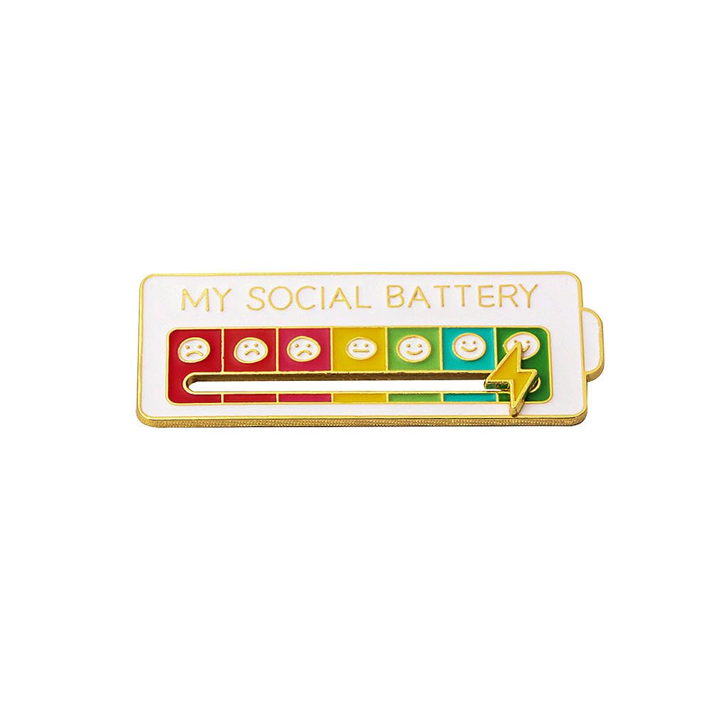 vizethru Social Battery Pin - My Social Battery Creative Lapel Pin, Fun Enamel Emotional Pin 7 Days A Week