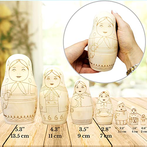 AEVVV Blank Nesting Dolls for Coloring Set 7 pcs Paint Your Own Matryoshka Blank Russian Nesting Dolls Unpainted Matryoshka Dolls Russian Dolls WoodArtSupply