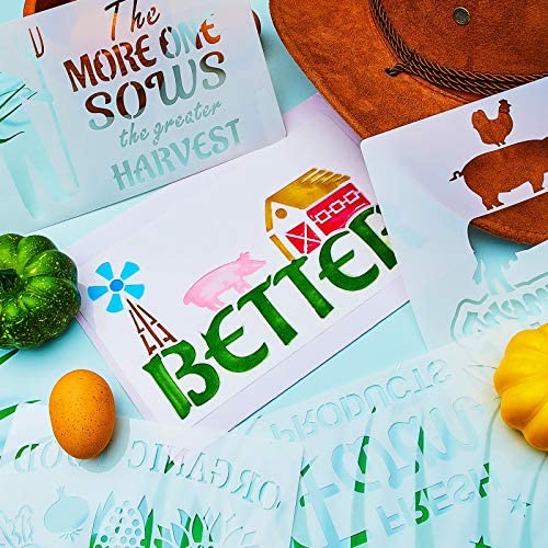 20 Pieces Farmhouse Stencils Reusable Farm Painting Stencils Farm Theme Drawing Art Template for Scrapbooking Drawing Tracing DIY Furniture Wall Floor Fabric Decors, 2 Sizes and 20 Patterns