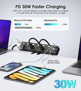 JUNNUJ Clamp Power Strip Standing Desk with 30W USB C, 2 in 1 Clip Desktop Surge Protector Edge Mount Outlet with 6 Individual Switches, Fit 2.6 inch JUNNUJ