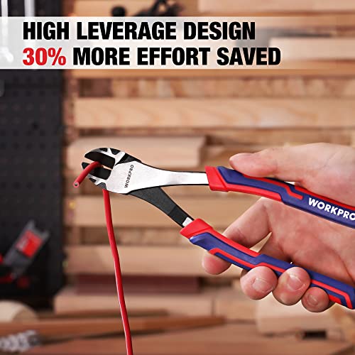 WORKPRO 8 Inch High Leverage Diagonal Pliers, Wire Cutters Heavy Duty in CRV Steel, Diagonal Cutters for Cutting Wires WORKPRO