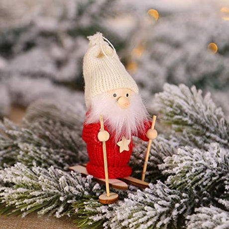 Amosfun Wood Figurine Decor 5PCS Christmas Ski Doll Ornaments Wooden Christmas Christmas Tree Hanging Decorations Pendants Holiday Shop Window Home Amosfun