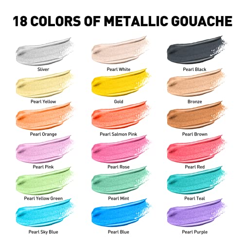 HIMI Metallic Gouache Paints Set, 18 Colors, 30g, 18 US fl oz, X ALIEN FRENS,Non Toxic Paint for Canvas and Paper, Art Supplies for Professionals, HIMI