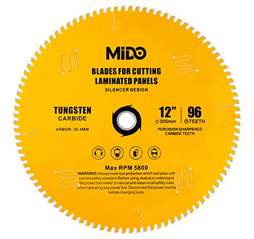 MIDO PROFESSIONAL ABRASIVE 12 Inch Miter Saw Blade 96 Teeth Circular Saw Blade 1" Arbor Table Saw Blade for Purpose Hard & Soft Wood Unique Noise MIDO Professional Abrasive