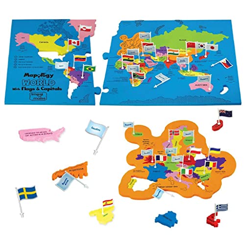 Imagimake Mapology World Map Puzzle - Includes Country Flags & Capitals | Educational Toys for Kids 5-7 | Fun Jigsaw Puzzle for Girls & Boys Toy Age - WoodArtSupply