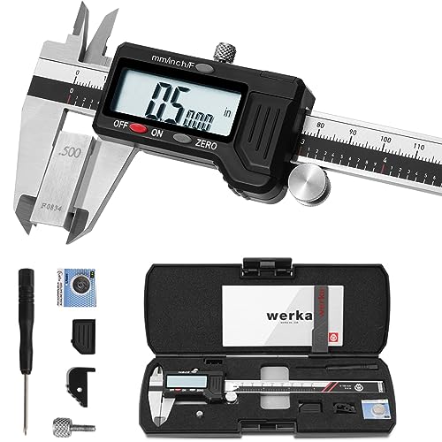 werka Digital Caliper, 0-6” Calipers Measuring Tool, Micrometer Caliper with 0.001”High-Accuracy,Inch/Fraction/Millimeter Conversions Button,4 werka