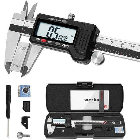 werka Digital Caliper, 0-6” Calipers Measuring Tool, Micrometer Caliper with 0.001”High-Accuracy,Inch/Fraction/Millimeter Conversions Button,4 werka