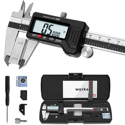 werka Digital Caliper, 0-6” Calipers Measuring Tool, Micrometer Caliper with 0.001”High-Accuracy,Inch/Fraction/Millimeter Conversions Button,4