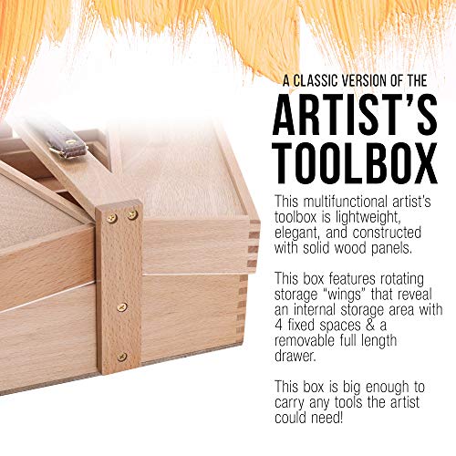 US Art Supply Large Multi-Function Wooden Artist Tool & Brush Storage Box US Art Supply