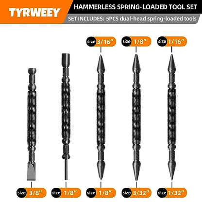 TYRWEEY 5-Piece Nail Setter Dual Head Nail Set & Dual Head Center Punch & Hinge Pin Remover Punch Set, Spring Loaded Center Hole Punch, Nail Setter - WoodArtSupply