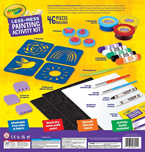 Crayola Less Mess Painting Activity Kit (46pcs), Kids Art Set, Washable Kids Paints, Gifts for Kids, Ages 4+ Crayola