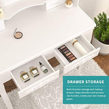 Mecor Vanity Table Set ,Makeup Table with Oval Mirror & Stool, Bedroom Wood Dressing Table with 4 Drawers White mecor