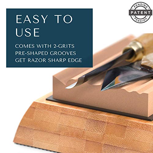 Sharp Pebble Sharpening Stones for Wood Carving Tools-Two Whetstones Grit 400 & 1000 Gouge Sharpener- Waterstone Sharpening System for Wood Carving Sharp Pebble
