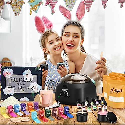 Oligar Complete Candle Making Kit with Wax Melter, Candle Making Supplies, DIY Arts&Crafts Kits Gift for Beginners,Adults,Kids,Including Electric Oligar