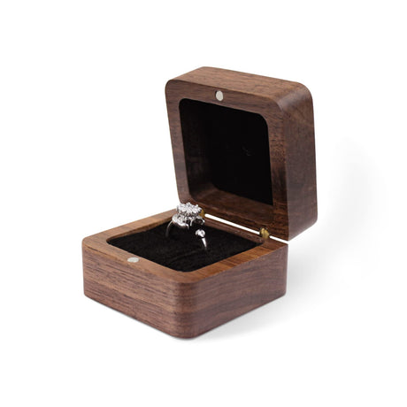 WisePoint Personalized Wooden Ring Box, Mini Engagement Ring Holder Box with Single Slot, Square Wedding Ring Box for Ring, Elegant and Retro Ring WisePoint