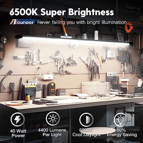 BBOUNDER 6 Pack Linkable LED Shop Light with Reflector, Super Bright 6500K Cool Daylight, 4400 LM, 4 FT, 48 Inch Integrated Fixture for Garage, 40W - WoodArtSupply