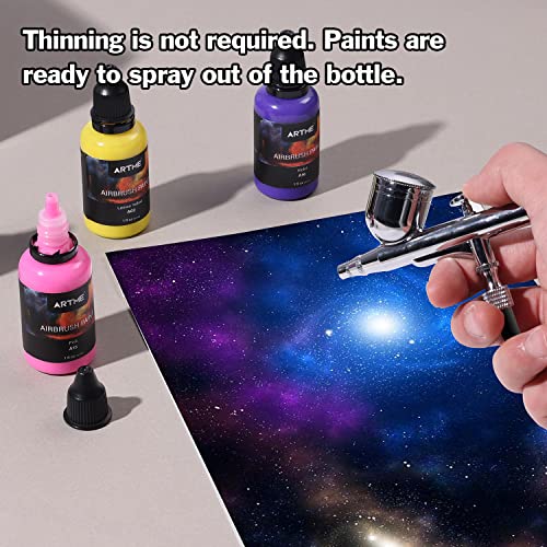 ARTME 24 Colors Airbrush Paint Set Include Metallic and Neon Colors, Opaque & Water Based Acrylic Paint, Leather & Shoe Airbrush Paint Kit for - WoodArtSupply