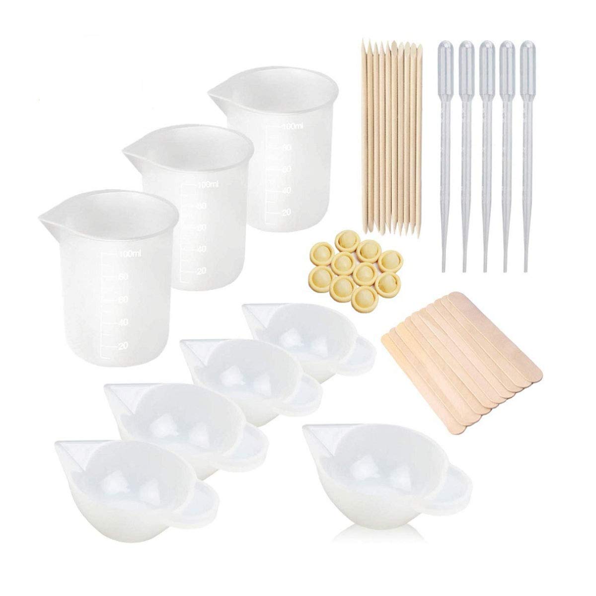 lnndong-43 Piece Resin Silica Gel Measuring Cup, Non Stick Silica Gel Mixing Cup, epoxy Resin Cup, Glue Tool Stick, Straw Finger Sleeve, epoxy Resin - WoodArtSupply