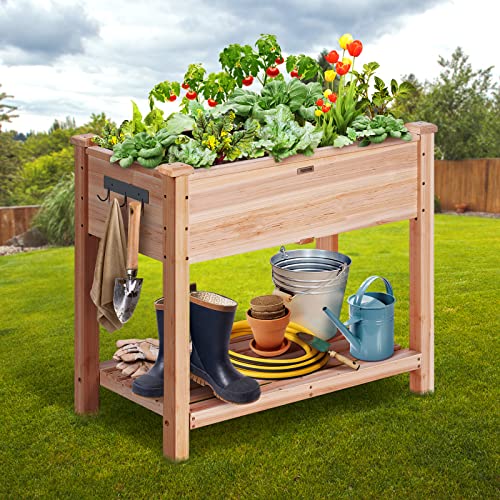 VEVOR Raised Garden Bed 34x18x30in with Sturdy Legs, High End Natural Fir Wood Planter Box Elevated Planting Stand for Backyard/Garden/Patio/Balcony