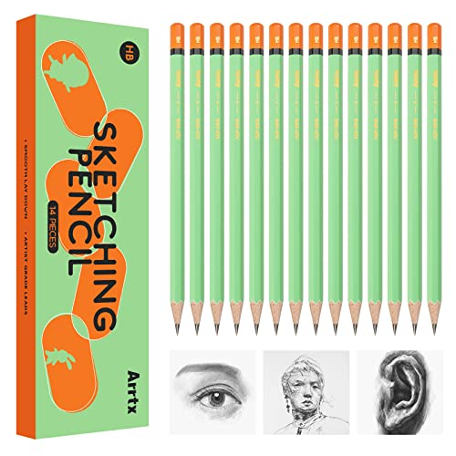 Arrtx Professional Drawing Sketch Pencils | 14 Pack #2 HB Art Sketching Pencils for Drawing and Shading | Graphite Drawing Number 2 Pencils Set for