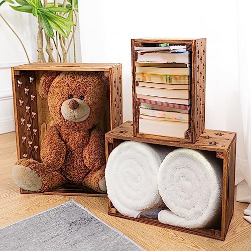 AONEHOME Set of 3 Decorative Nesting Wooden Crates with Handles, Wood Crates for Organizing Home and Kitchen, storage crates, Crates for Decoration, - WoodArtSupply