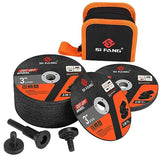 SI FANG 25Pcs 3 inch Cut Off Wheels with 1/4 in Mounting Mandrel Kit for Die Grinder, 3/8" Arbor Cutting Wheel with Pouch for Metal & Stainless Steel SI FANG