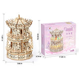 MIEBELY 3D Wooden Puzzles for Adults LED Carousel Music Box - DIY Crafts Model Building Kits for Teens Mechanical Model Stem Project Christmas Toy MIEBELY