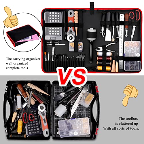 IMZAY 415Pcs Leather Tooling Working Kit, Compact Beginner Leather Tools and Supplies with Leather Stitching Sewing Carving Cutting Crafting Tools IMZAY